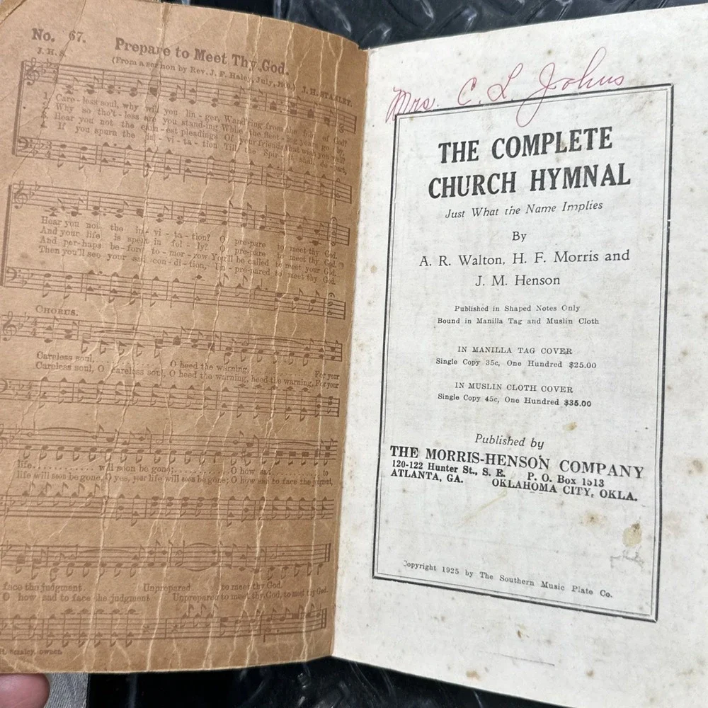 Antique 1925 Church Hymnal‎ Shaped Note Vintage Primitive Farmhouse Decor